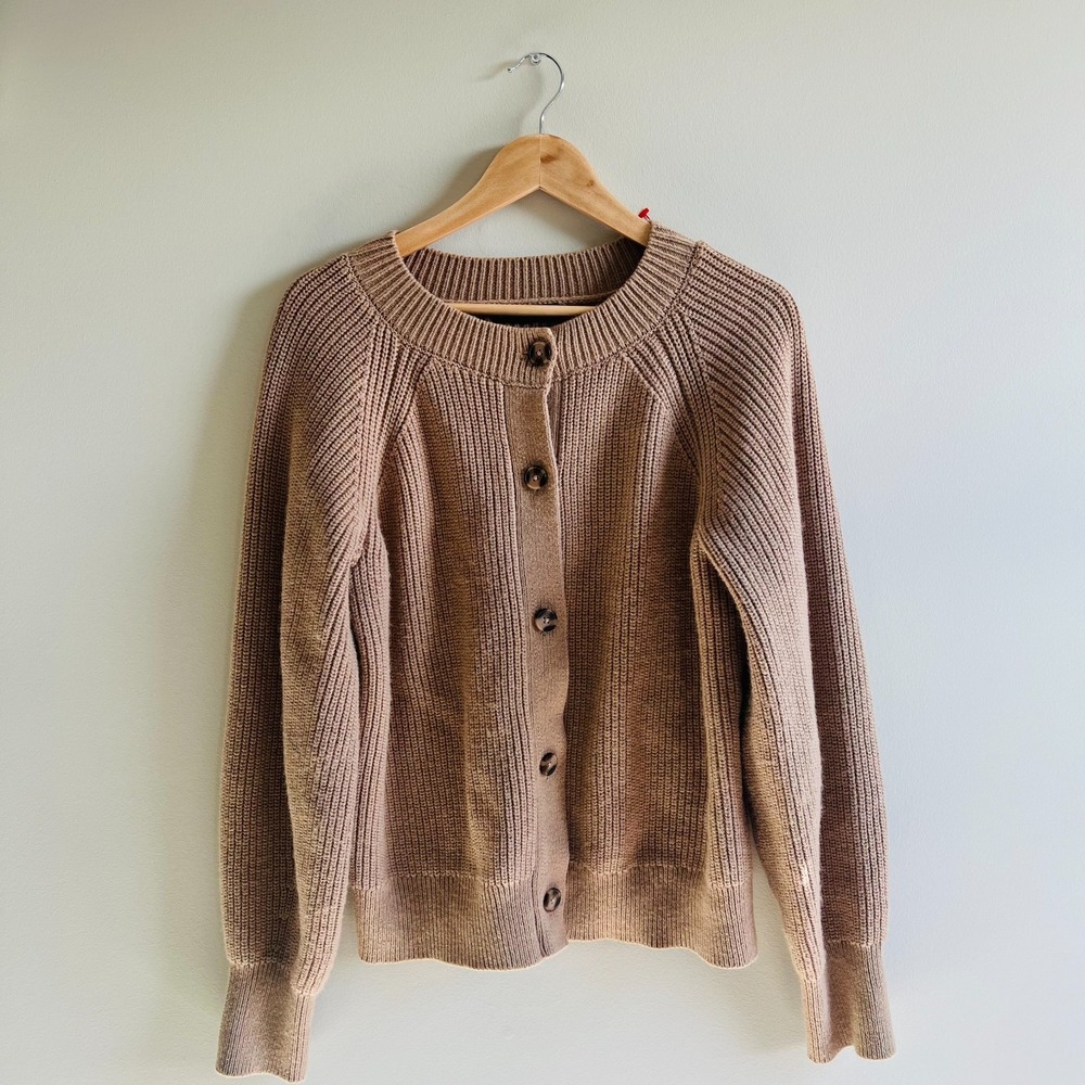 Banana Republic Women's Button Front Cardigan tan Size XL balloon sleeve ribbed